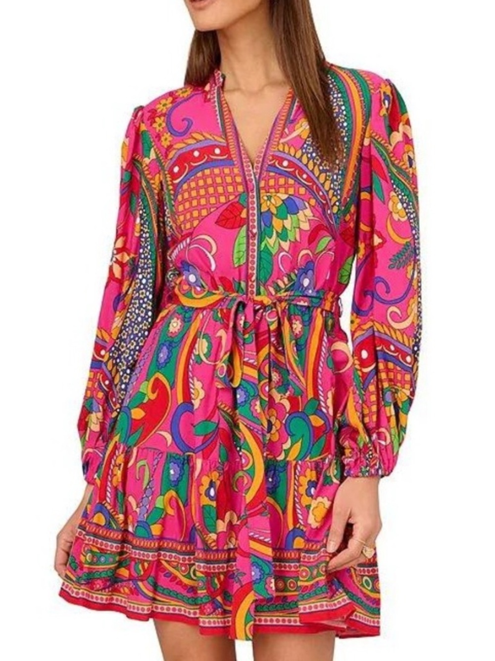 Adrianna Papell pink geometric long sleeve dress